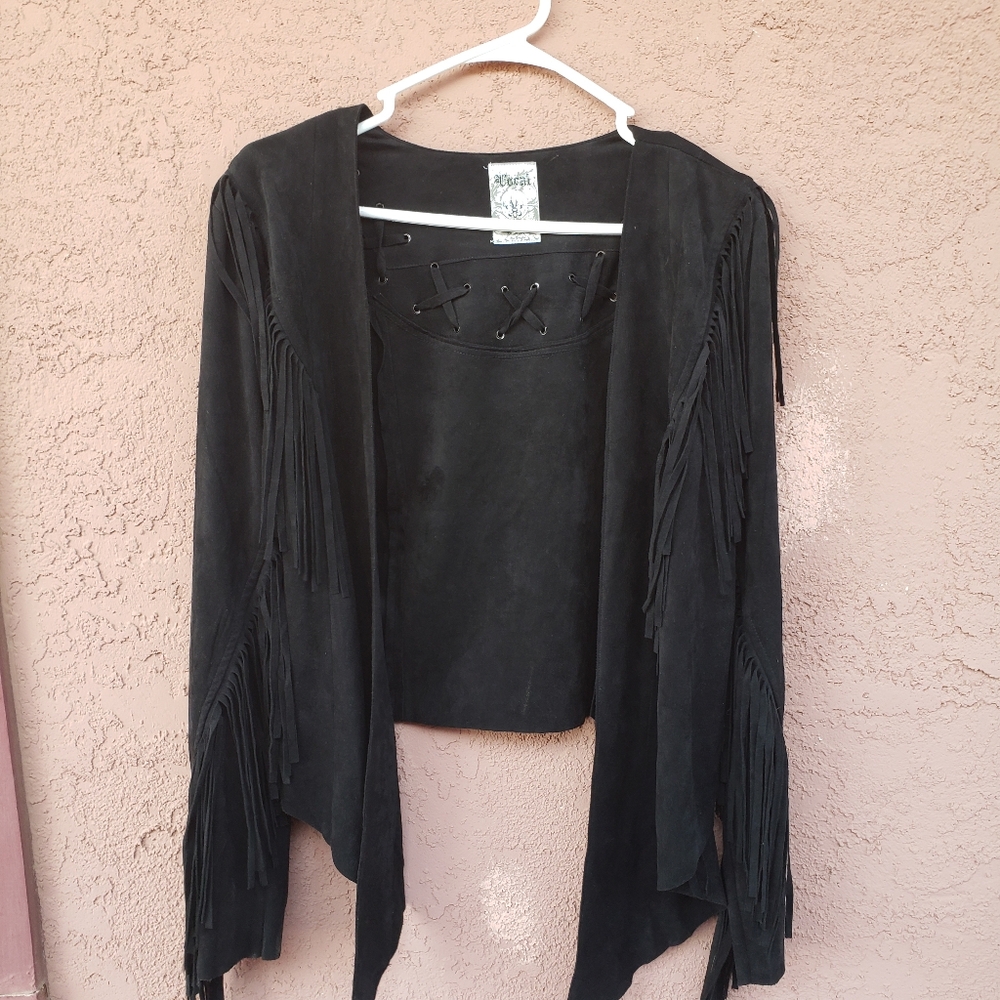 Vocal High Low Fringe Trim Black Women's Jacket sz S